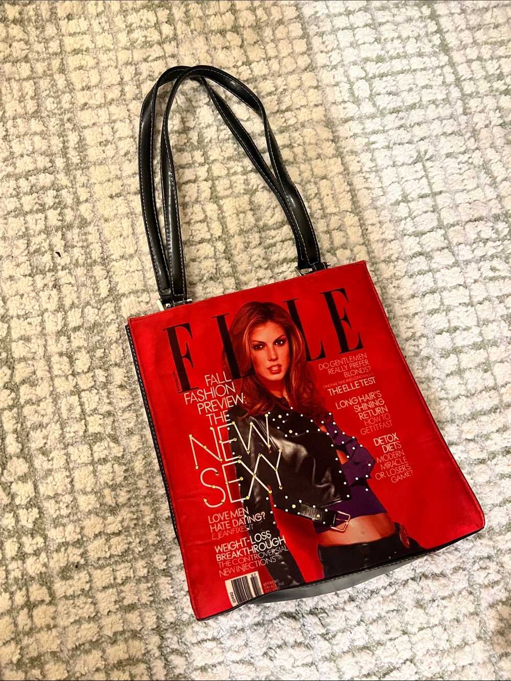 Red ELLE Print Tote Bag with Black Handles